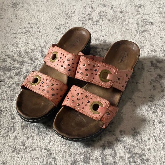 clarks bendables leather platform sandals size 10 - Picture 1 of 9
